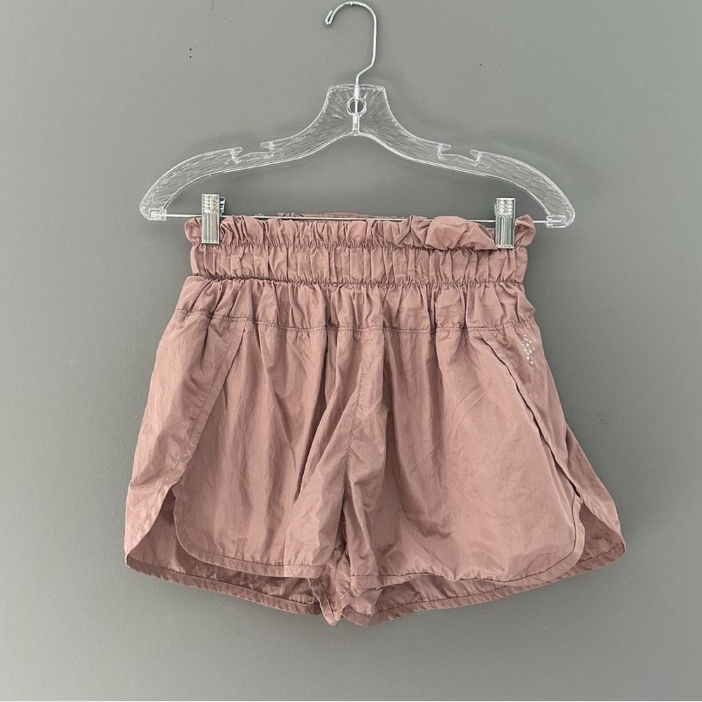 High Waist Pink Summer Shorts with Ruffled Waistband
